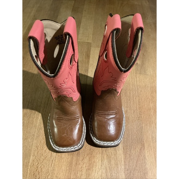Old West CW2552Y Cowboy Boots Leather Upper Pink & Brown Toddler size US 4.5 - Picture 15 of 15